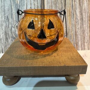 Halloween Glass Jack-o'-Lantern Pumpkin Votive Candle Tea Light Holder